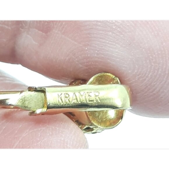 Vintage Kramer Designer Gold Tone Dangle Clip-on Earrings 1 3/4"  Long - Picture 2 of 3